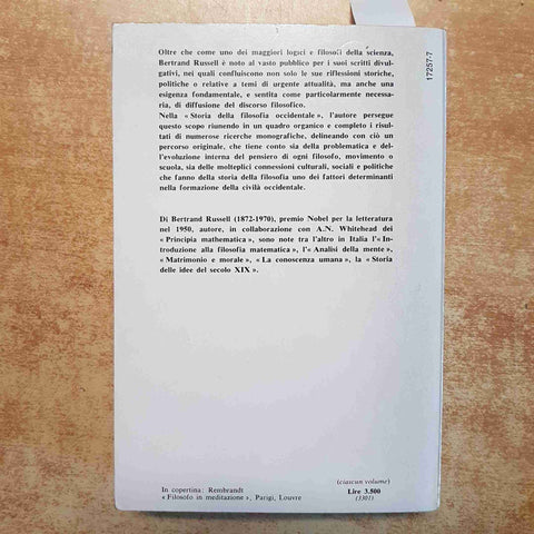 BERTRAND RUSSELL STORIA DELLA FILOSOFIA OCCIDENTALE VOL 1 MONDADORI 1979
