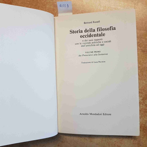 BERTRAND RUSSELL STORIA DELLA FILOSOFIA OCCIDENTALE VOL 1 MONDADORI 1979