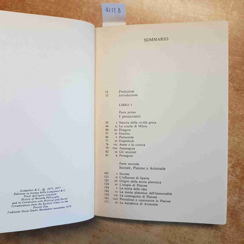 BERTRAND RUSSELL STORIA DELLA FILOSOFIA OCCIDENTALE VOL 1 MONDADORI 1979