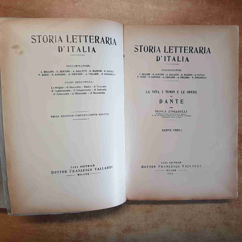 NICOLA ZINGARELLI - LA VITA, I TEMPI E LE OPERE DI DANTE 1944 VALLARDI 2 VOLUMI