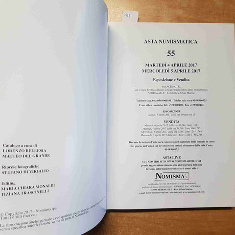 NOMISMA ASTA NUMISMATICA 55 2017 CATALOGO MONETE ANTICHE ORO ARGENTO SAN MARINO