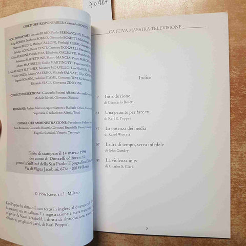 KARL POPPER, JOHN CONDRY - CATTIVA MAESTRA TELEVISIONE RESET DONZELLI 1996