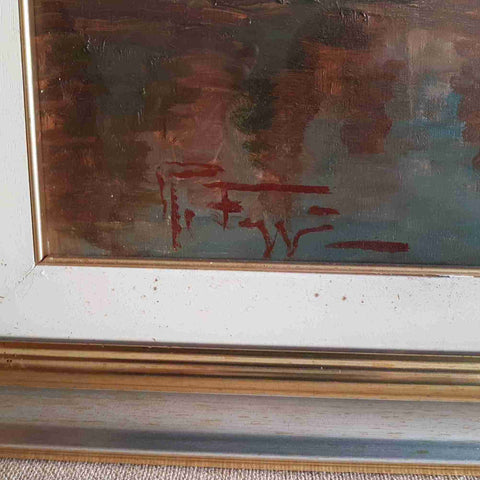 REMO FAGGI - DIPINTO OLIO SU TELA VEDUTA DI PAVIA PONTE COPERTO 140X60 CM