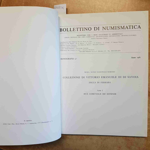 BOLLETTINO DI NUMISMATICA 1987 ZECCA DI FERRARA - VITTORIO EMANUELE III MONETE