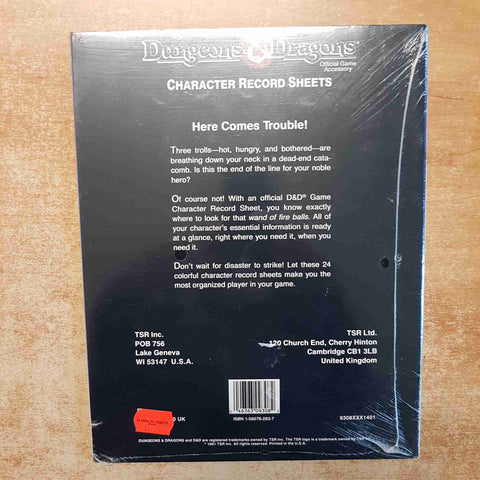 DUNGEONS & DRAGONS CHARACTER RECORD SHEETS TSR 1991 D&D 9308 SIGILLATO