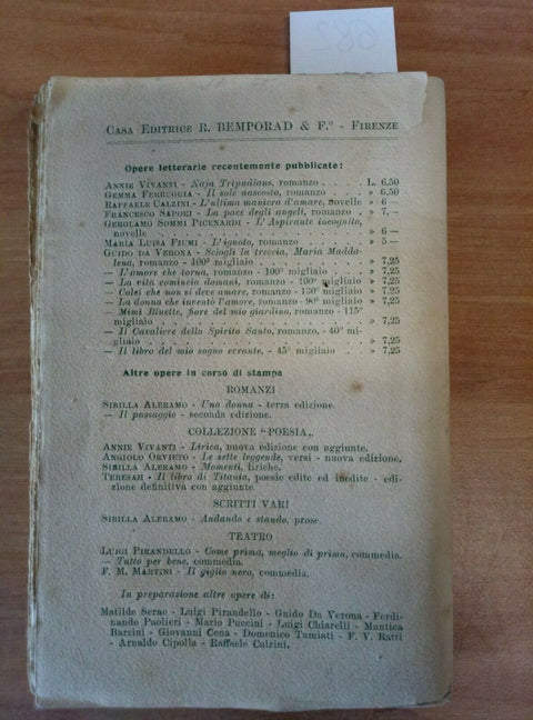 FAUSTO MARTINI VERGINITA' BEMPORAD 1920 - 1 EDIZIONE - 682