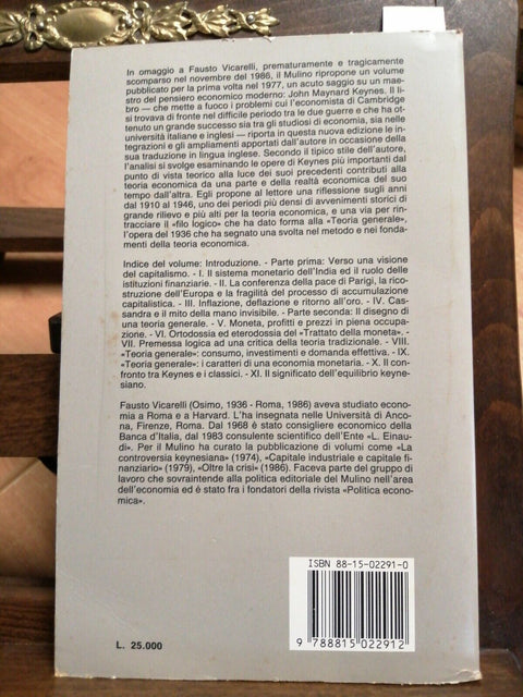 FAUSTO VICARELLI - KEYNES L'INSTABILITA' DEL CAPITALISMO 1989 IL MULINO (