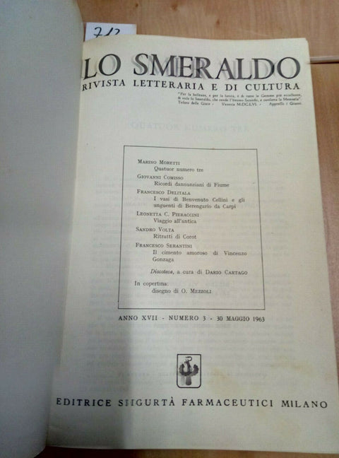 LO SMERALDO RIVISTA LETTERARIA E DI CULTURA ANNATE 1963/1964/1965 RILEGATE