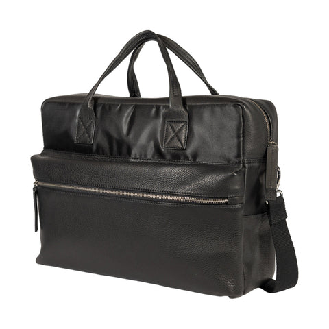 K0043AB | Briefcase in Waterproof Nylon/Full Grain Leather with Light Grain - Black Color - Inside Clutch Bag - Shiny Silver Accessories - Size 39 x 30 x 12 cm - Packaging: Tnt Bag