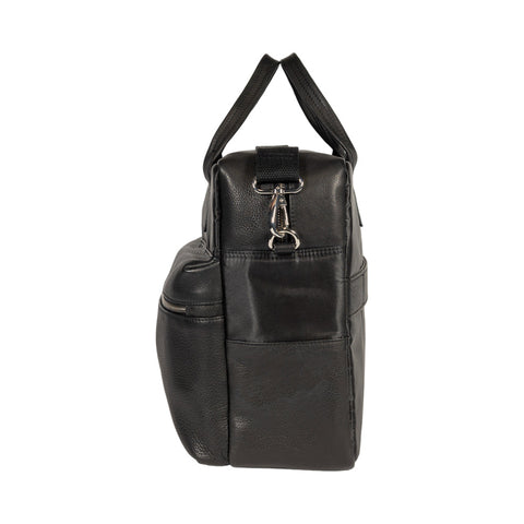 K0043AB | Briefcase in Waterproof Nylon/Full Grain Leather with Light Grain - Black Color - Inside Clutch Bag - Shiny Silver Accessories - Size 39 x 30 x 12 cm - Packaging: Tnt Bag