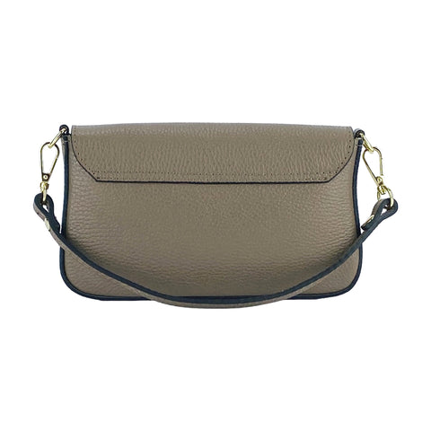 RB1023AQ | Small Shoulder Bag with Removable Chain Strap in Genuine Leather Made in Italy. Flap Closure. Shiny Gold metal hardware - Taupe color - Dimensions: 22 x 12 x 3 cm.