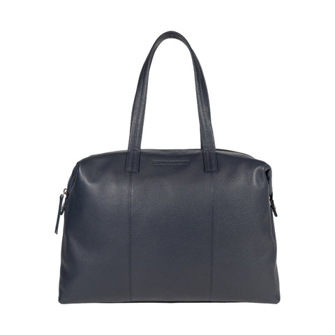 RB2004D | Shopping Bag Convertible to Trunk made of genuine full grain leather, dollar/light grain. Double handles. Blue color. Dimensions: 43 x 36 x 14 cm. Packaging: Non-Woven Fabric Bag.
