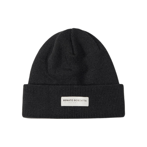 RB5001A | MONVISO Mixed Wool Double Layer Knitted Cap Made in Italy. Color Black - One Size