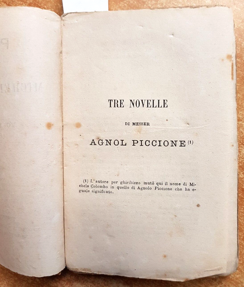 PROSE DI MICHELE COLOMBO tre novelle di Messer Agnol Piccione 1877 salesiana7644