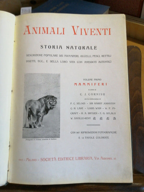 ANIMALI VIVENTI STORIA NATURALE VOLUME 1: MAMMIFERI 1912 CORNISH (3590D