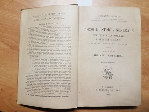 COSTANZO RINAUDO - STORIA DEI TEMPI ANTICHI - BARBERA - 1898 - FIRENZE (374