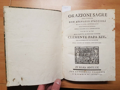 ORAZIONI SAGRE DEL PADRE ATANASIO STACCIOLI A CLEMENTE XIV 1770 FRANZESI (2