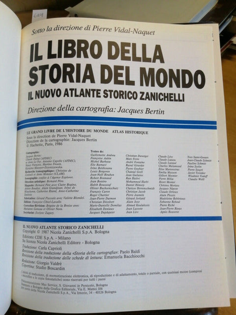 IL LIBRO DELLA STORIA DEL MONDO 1987 ATLANTE STORICO ZANICHELLI/CDE (6408