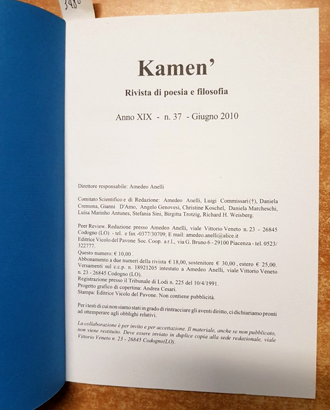 KAMEN' rivista di poesia e filosofia 37: COMMISSARI, scritti sull'umorismo