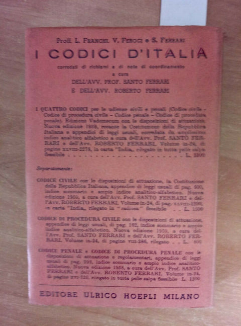 CODICE DI PROCEDURA CIVILE HOEPLI 1959 - FERRARI FEROCI FRANCHI (2027)