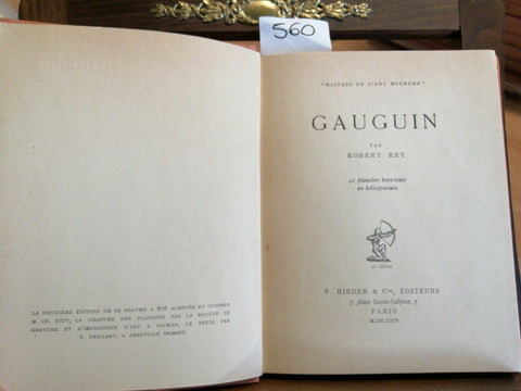 MAITRES DE L'ART MODERNE - PAUL GAUGUIN - ROBERT REY 1924 RIEDER EDITEURS