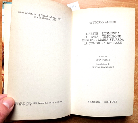 VITTORIO ALFIERI - TRAGEDIE 2 - 1985 - SANSONI - oreste, rosmunda, merope (