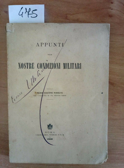 1880 APPUNTI SULLE NOSTRE CONDIZIONI MILITARI - ROMA - VOGHERA CARLO (475