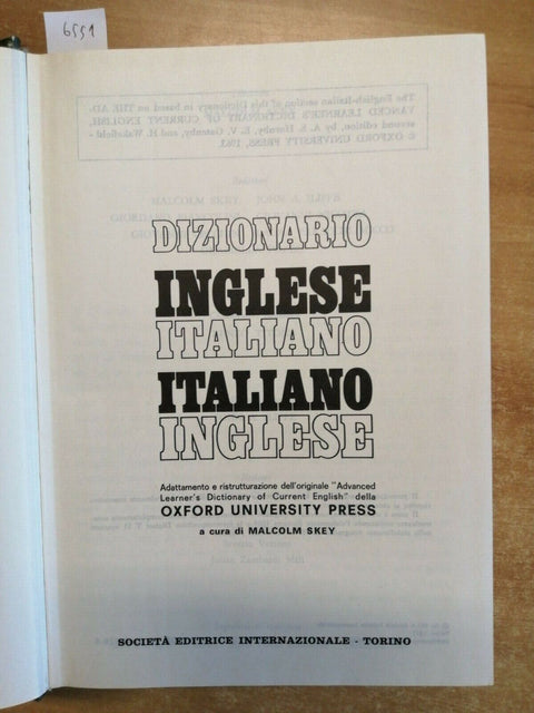 DIZIONARIO BILINGUE INGLESE-ITALIANO ITALIANO-INGLESE EDITRICE SEI (6551