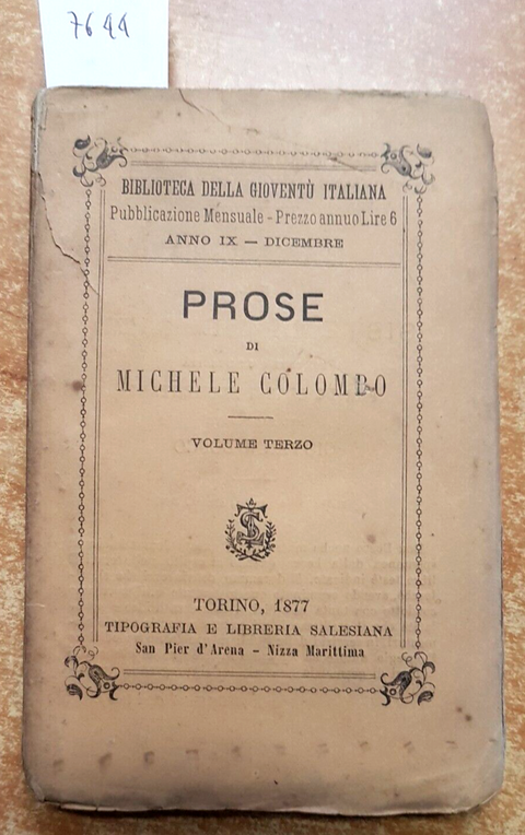 PROSE DI MICHELE COLOMBO tre novelle di Messer Agnol Piccione 1877 salesiana7644