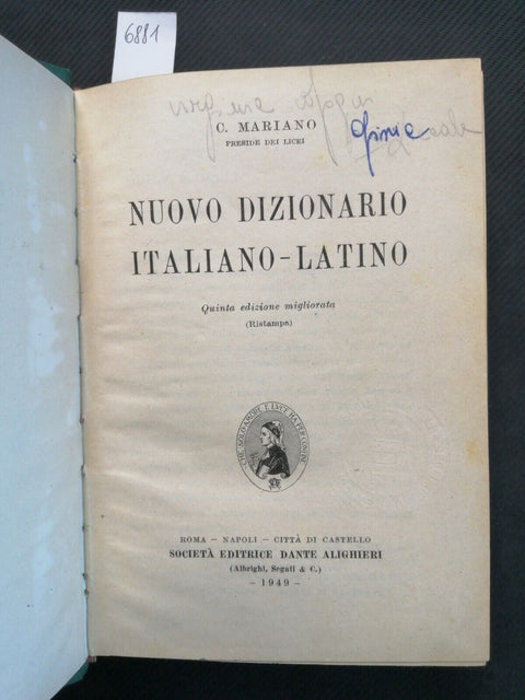 C. MARIANO - NUOVO DIZIONARIO ITALIANO-LATINO 1949 societ DANTE ALIGHIERI