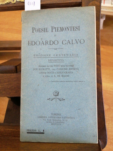 POESIE PIEMONTESI DI EDOARDO CALVO - 1901 - LIBRERIA ANTIQUARIA PATRISTICA(