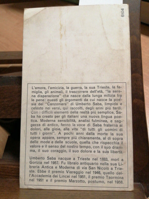 UMBERTO SABA - POESIE PAROLE ULTIME COSE MEDITERRANEE 1966 OSCAR MONDADORI