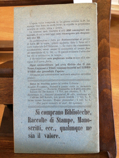 POESIE PIEMONTESI DI EDOARDO CALVO - 1901 - LIBRERIA ANTIQUARIA PATRISTICA(