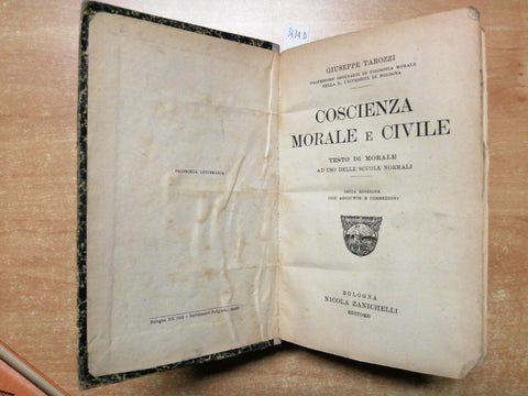Giuseppe Tarozzi: Coscienza Morale e civile - Testo morale 1918 Zanichelli(