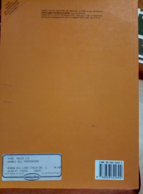 MANUALE DELL'IPERTENSIONE - JOHN D. SWALES 1996 MCGRAW-HILL 1 ED. (3080