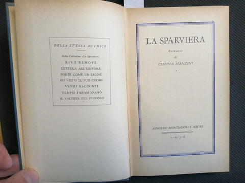 GIANNA MANZINI - LA SPARVIERA - MONDADORI - 1956 grandi narratori italiani(