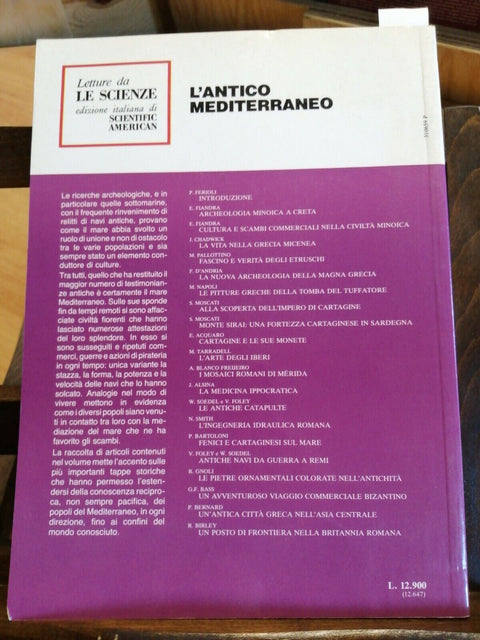 L'ANTICO MEDITERRANEO - FERIOLI 1983 LE SCIENZE (6036) ARCHEOLOGIA GR