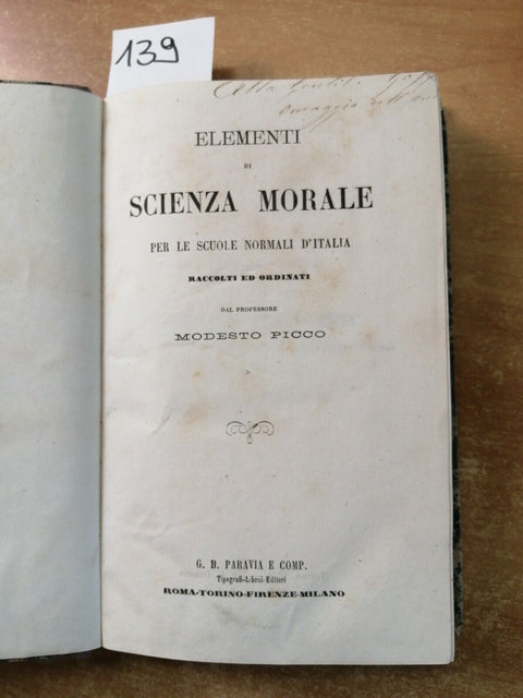 1 LIBRO 4 TOMI - MODESTO PICCO: ELEMENTI SCIENZA MORALE PEDAGOGIA METODICA