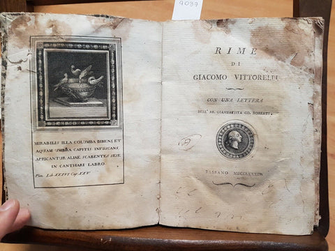 RIME DI GIACOMO VITTORELLI CON UNA LETTERA DELL'AB. - BASSANO 1784 JACOPO
