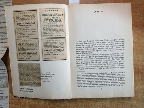 Serge Hutin - LA MASSONERIA - 1961 - Mondadori LIBERA MURATORIA + ritagli (