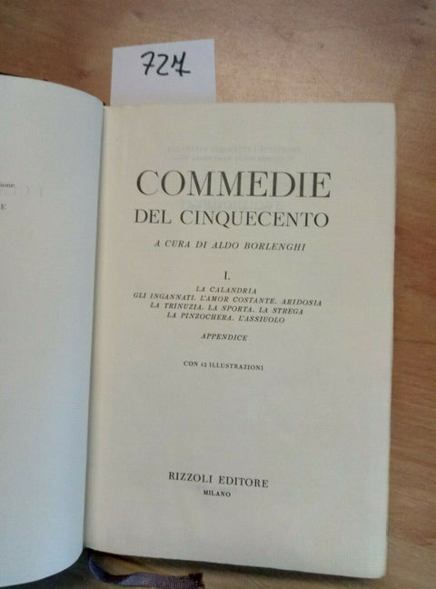 ALDO BORLENGHI - COMMEDIE DEL CINQUECENTO 1959 RIZZOLI 1 EDIZIONE TOMO 1 (