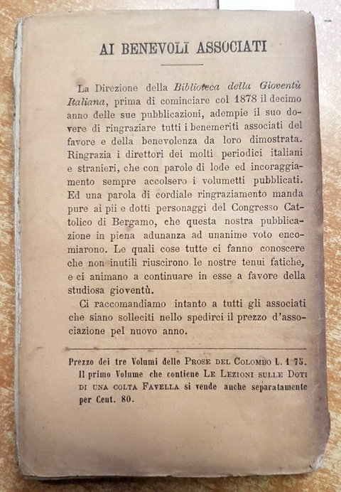 PROSE DI MICHELE COLOMBO tre novelle di Messer Agnol Piccione 1877 salesiana7644