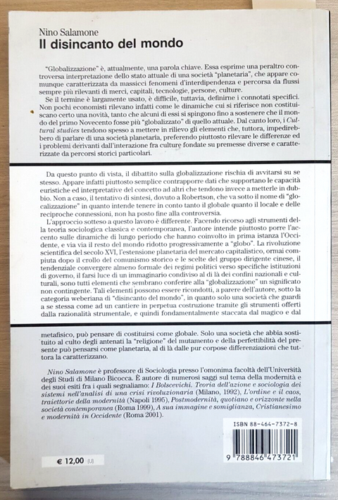 IL DISINCANTO DEL MONDO globalizzazione - NINO SALAMONE 2006 FRANCOANGELI (