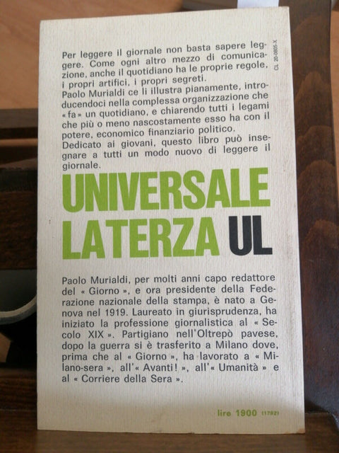 PAOLO MURIALDI - COME SI LEGGE UN GIORNALE 1975 LATERZA (5593)