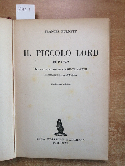 FRANCES BURNETT - IL PICCOLO LORD - 1952 - MARZOCCO - illustrato ragazzi (3