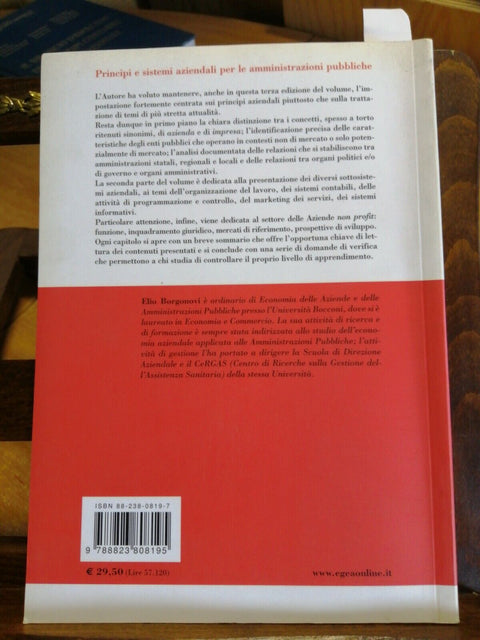 PRINCIPI E SISTEMI AZIENDALI PER LE AMMINISTRAZIONI PUBBLICHE BORGONOVI EGEA1106