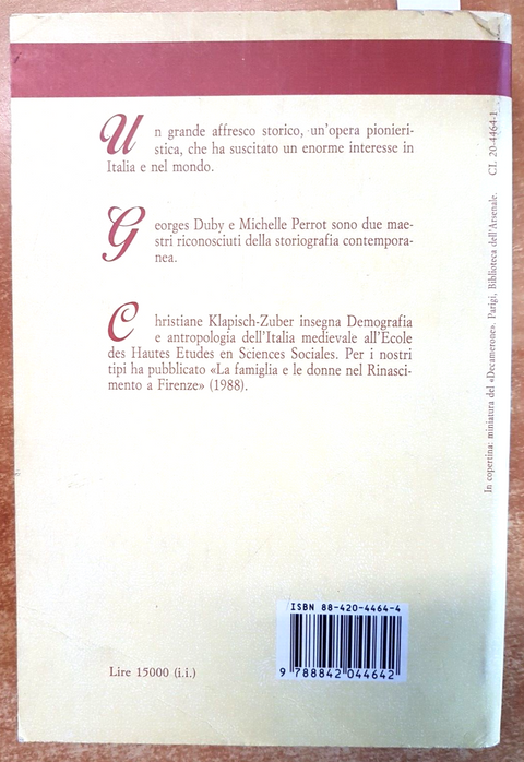 STORIA DELLE DONNE Il Medioevo - Georges Duby Michelle Perrot 1994 LATERZA(