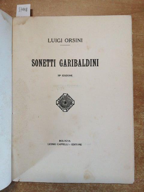 SONETTI GARIBALDINI - LUIGI ORSINI con dedica autografa a Vito Mussolini (5