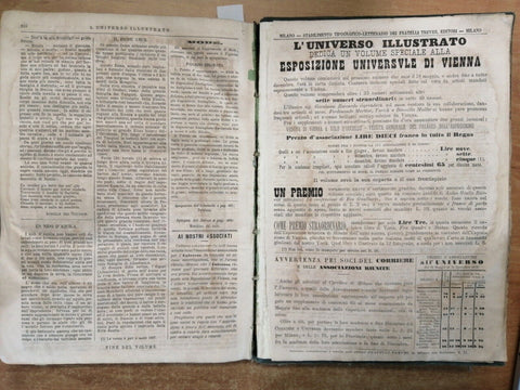 L'UNIVERSO ILLUSTRATO giornale per tutti 1872/73 annata completa 516 pagine