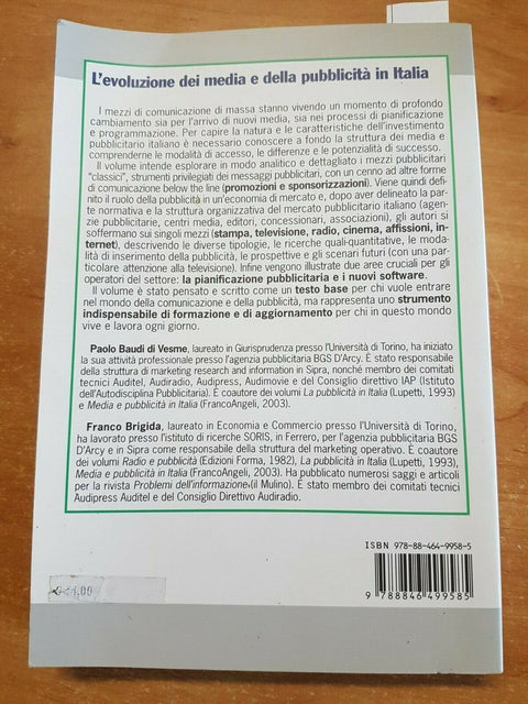 L'EVOLUZIONE DEI MEDIA E DELLA PUBBLICITA' IN ITALIA 2009 FRANCO ANGELI (